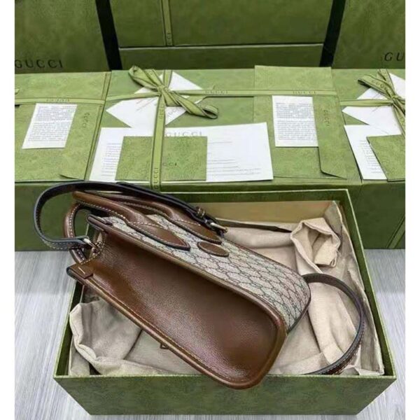 Gucci Unisex Mini Tote Bag with Interlocking G Beige and Ebony GG Supreme Canvas (6)