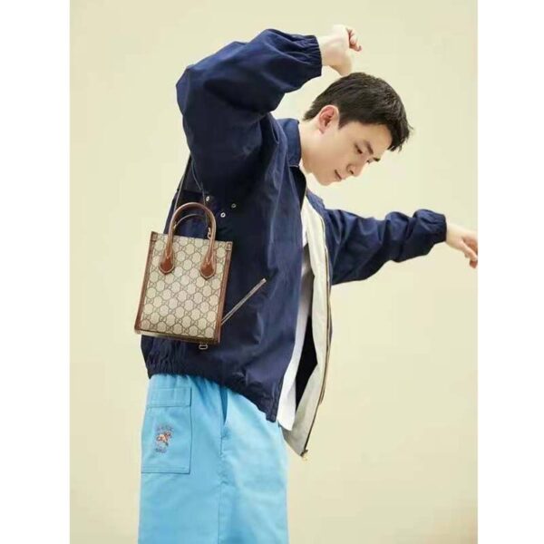 Gucci Unisex Mini Tote Bag with Interlocking G Beige and Ebony GG Supreme Canvas (7)