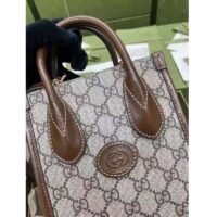 Gucci Unisex Mini Tote Bag with Interlocking G Beige and Ebony GG Supreme Canvas