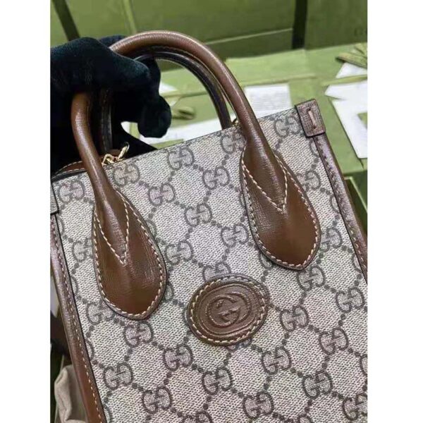 Gucci Unisex Mini Tote Bag with Interlocking G Beige and Ebony GG Supreme Canvas (8)
