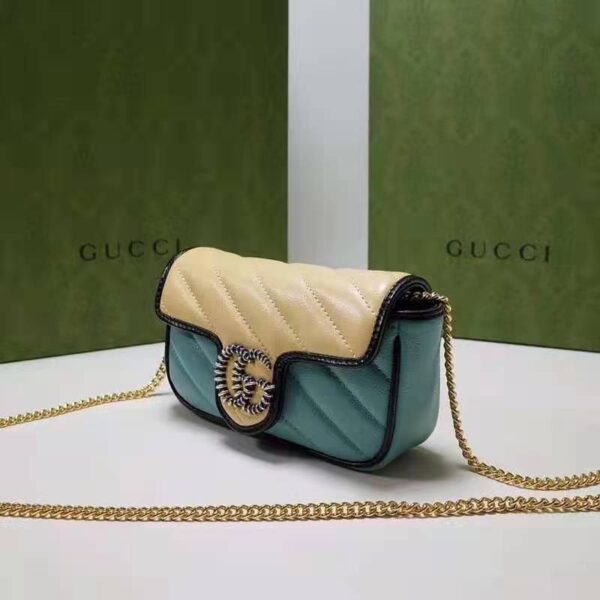 Gucci Unisex Online Exclusive GG Marmont Mini Bag Butter Light Blue Diagonal Matelassé Leather (6)