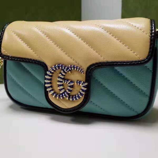 Gucci Unisex Online Exclusive GG Marmont Mini Bag Butter Light Blue Diagonal Matelassé Leather (7)