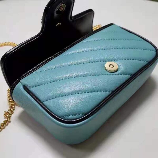 Gucci Unisex Online Exclusive GG Marmont Mini Bag Butter Light Blue Diagonal Matelassé Leather (9)