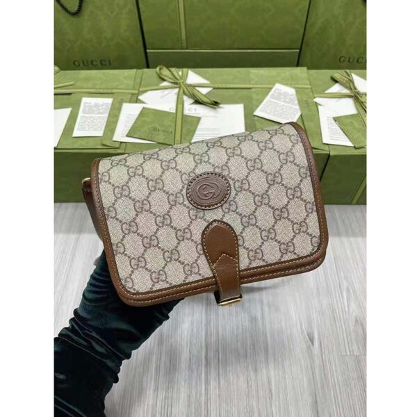 Gucci Unisex Shoulder Bag with Interlocking G Beige and Ebony GG Supreme Canvas (9)