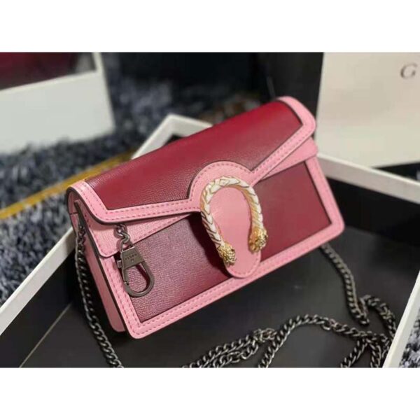 Gucci Women Dionysus Super Mini Bag Dark Red Leather with Pink Trim (10)