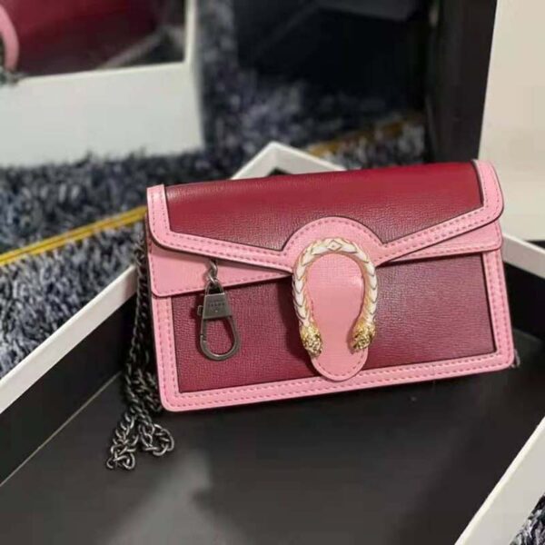 Gucci Women Dionysus Super Mini Bag Dark Red Leather with Pink Trim (2)