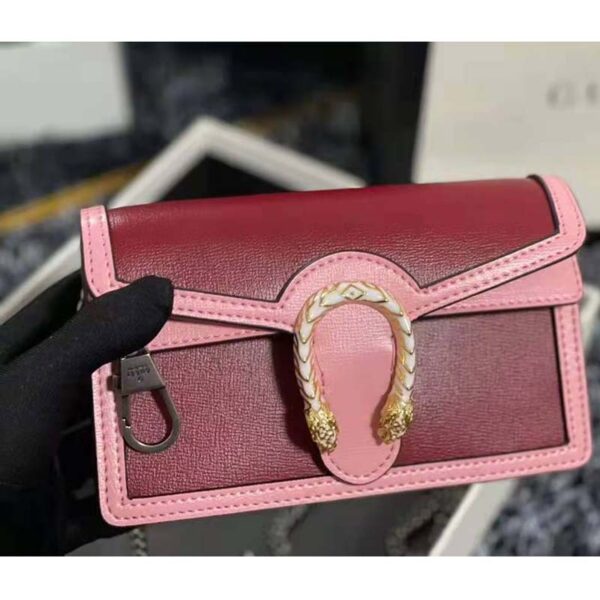 Gucci Women Dionysus Super Mini Bag Dark Red Leather with Pink Trim (4)