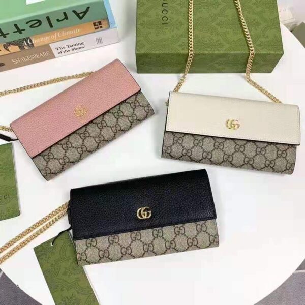 Gucci Women GG Marmont Chain Wallet Beige and Ebony GG Supreme Canvas (1)