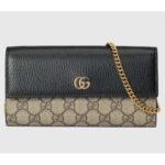 Gucci Women GG Marmont Chain Wallet Beige and Ebony GG Supreme Canvas