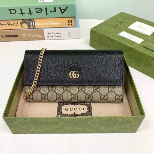 Gucci Women GG Marmont Chain Wallet Beige and Ebony GG Supreme Canvas (3)