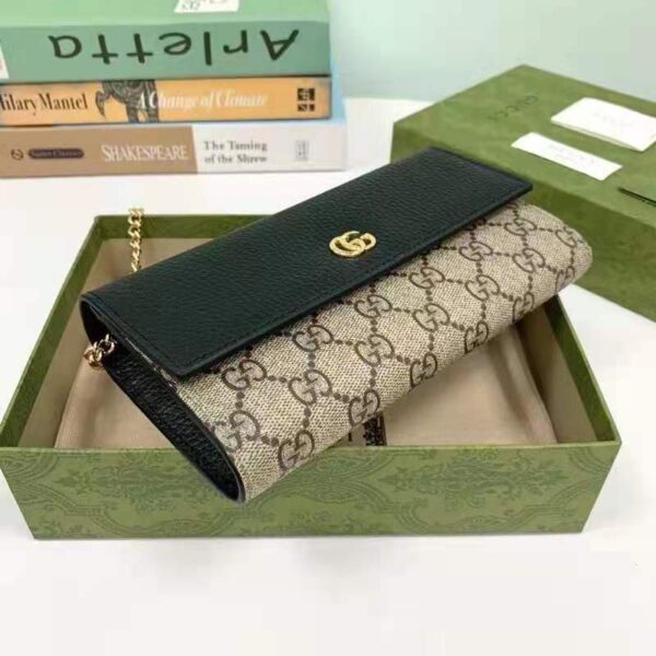Gucci Women GG Marmont Chain Wallet Beige and Ebony GG Supreme Canvas (6)