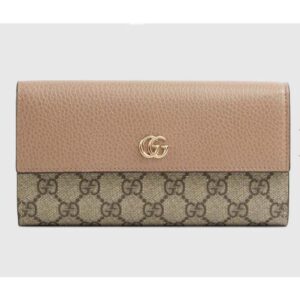 Gucci Women GG Marmont Chain Wallet Brown Beige and Ebony GG Supreme Canvas