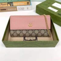 Gucci Women GG Marmont Chain Wallet Brown Beige and Ebony GG Supreme Canvas