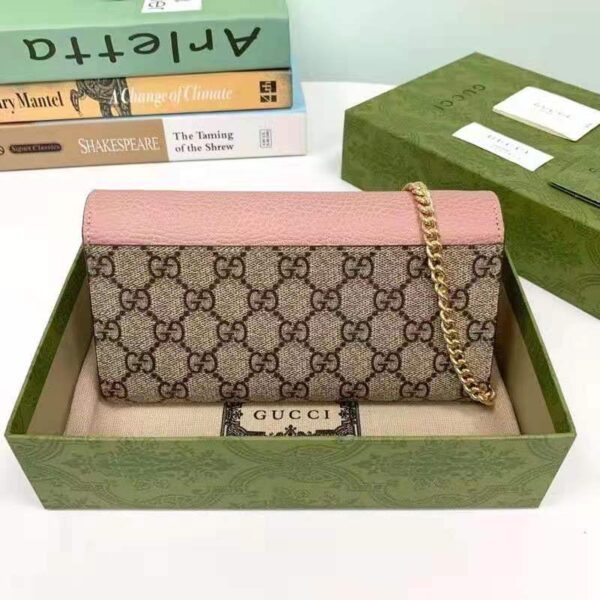 Gucci Women GG Marmont Chain Wallet Brown Beige and Ebony GG Supreme Canvas (4)