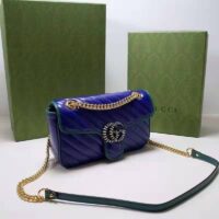 Gucci Women GG Marmont Small Shoulder Bag Blue Diagonal Matelassé Leather