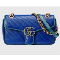 Gucci Women GG Marmont Small Shoulder Bag Blue Diagonal Matelassé Leather