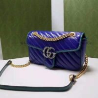 Gucci Women GG Marmont Small Shoulder Bag Blue Diagonal Matelassé Leather