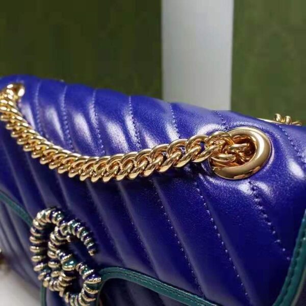 Gucci Women GG Marmont Small Shoulder Bag Blue Diagonal Matelassé Leather (3)