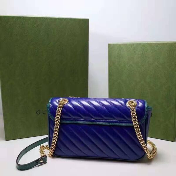 Gucci Women GG Marmont Small Shoulder Bag Blue Diagonal Matelassé Leather (4)