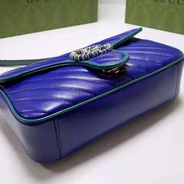 Gucci Women GG Marmont Small Shoulder Bag Blue Diagonal Matelassé Leather (5)