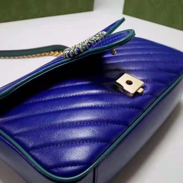 Gucci Women GG Marmont Small Shoulder Bag Blue Diagonal Matelassé Leather (6)