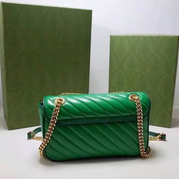 Gucci Women GG Marmont Small Shoulder Bag Bright Green Diagonal Diagonal Matelassé Leather (10)