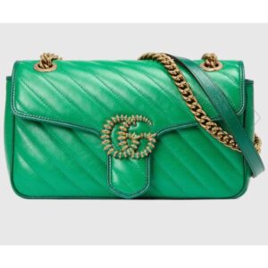 Gucci Women GG Marmont Small Shoulder Bag Bright Green Diagonal Diagonal Matelassé Leather