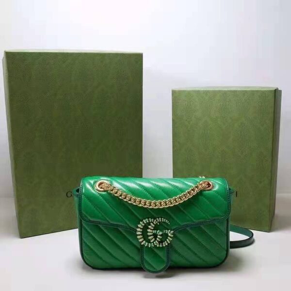Gucci Women GG Marmont Small Shoulder Bag Bright Green Diagonal Diagonal Matelassé Leather (5)