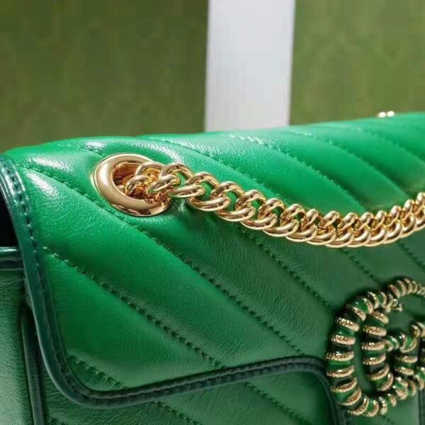 Gucci Women GG Marmont Small Shoulder Bag Bright Green Diagonal Diagonal Matelassé Leather (6)