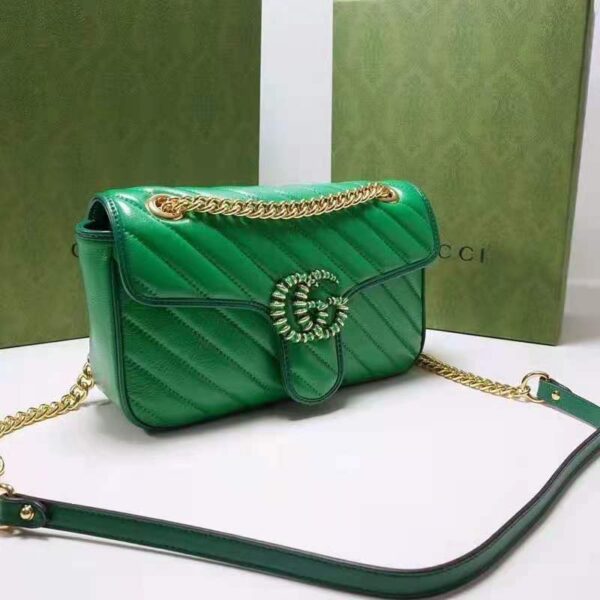 Gucci Women GG Marmont Small Shoulder Bag Bright Green Diagonal Diagonal Matelassé Leather (8)