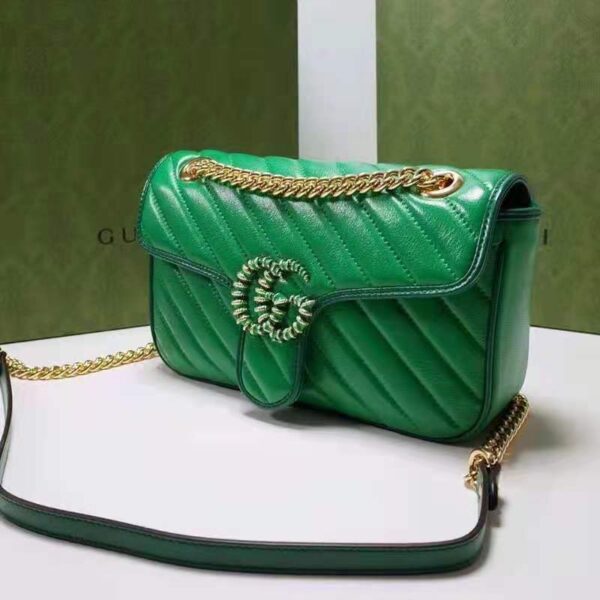 Gucci Women GG Marmont Small Shoulder Bag Bright Green Diagonal Diagonal Matelassé Leather (9)