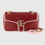 Gucci Dam GG Marmont Liten Axelväska Mörkröd Diagonal Matelassé Läder