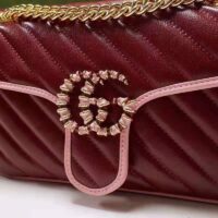Gucci Women GG Marmont Small Shoulder Bag Dark Red Diagonal Matelassé Leather