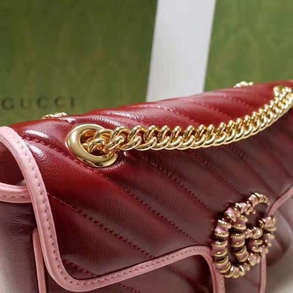 Gucci Women GG Marmont Small Shoulder Bag Dark Red Diagonal Matelassé Leather (5)