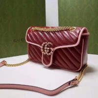 Gucci Women GG Marmont Small Shoulder Bag Dark Red Diagonal Matelassé Leather