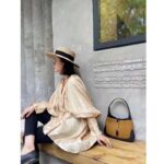 Gucci Women Gucci Camel Straw Effect Fabric with Blue Leather – Image 15