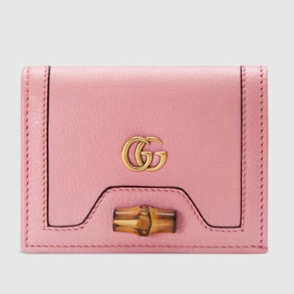 Gucci Women Gucci Diana Card Case Wallet Double G Pink Leather