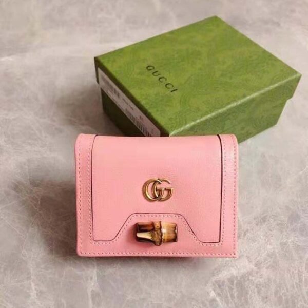 Gucci Women Gucci Diana Card Case Wallet Double G Pink Leather (3)