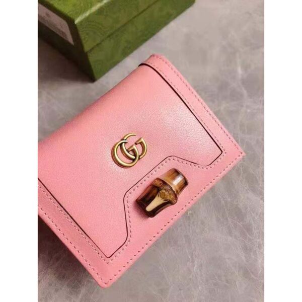 Gucci Women Gucci Diana Card Case Wallet Double G Pink Leather (4)