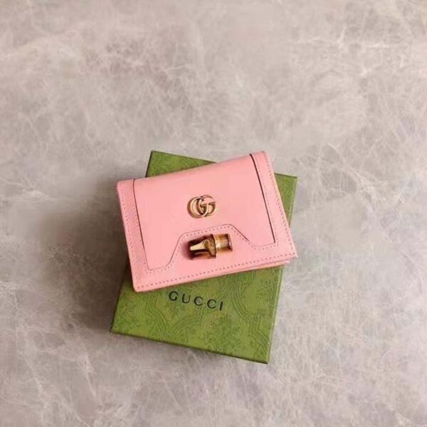 Gucci Women Gucci Diana Card Case Wallet Double G Pink Leather (9)