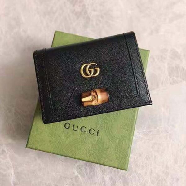 Gucci Women Gucci Diana Card case Wallet Double G Black Leather (4)