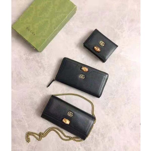 Gucci Women Gucci Diana Chain Wallet with Bamboo Double G Black Leather (10)