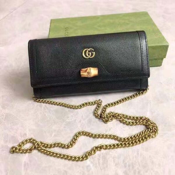 Gucci Women Gucci Diana Chain Wallet with Bamboo Double G Black Leather (3)