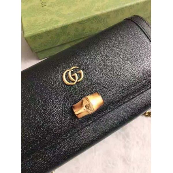 Gucci Women Gucci Diana Chain Wallet with Bamboo Double G Black Leather (4)