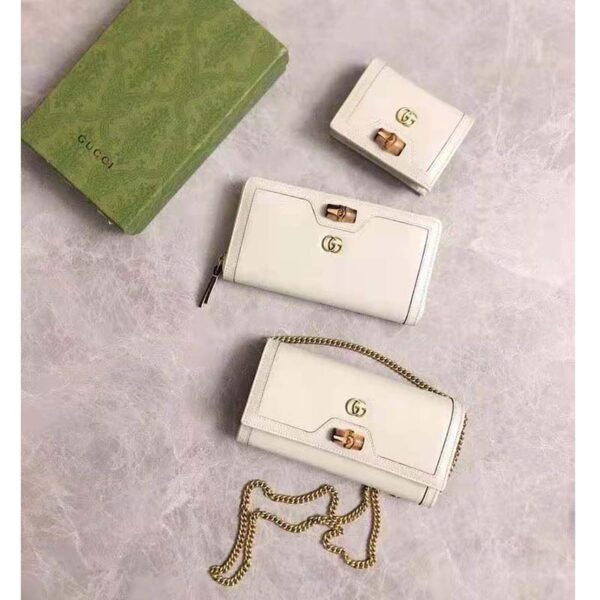 Gucci Women Gucci Diana Chain Wallet with Bamboo Double G White Leather (10)