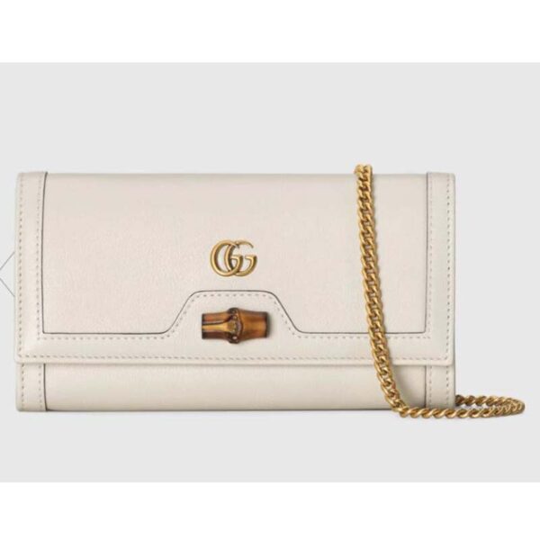 Gucci Women Gucci Diana Chain Wallet with Bamboo Double G White Leather