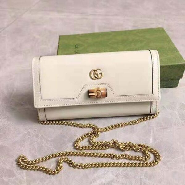 Gucci Women Gucci Diana Chain Wallet with Bamboo Double G White Leather (3)