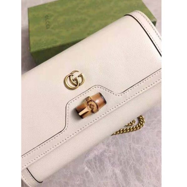 Gucci Women Gucci Diana Chain Wallet with Bamboo Double G White Leather (4)