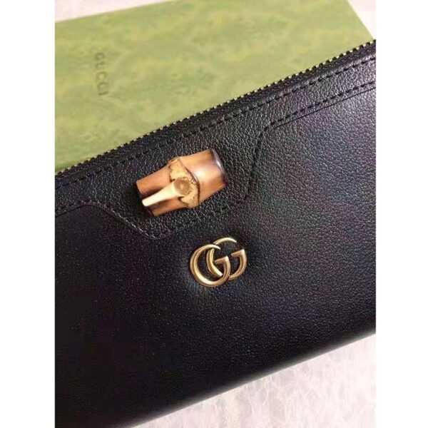 Gucci Women Gucci Diana Continental Wallet Double G Black Leather Bamboo Detail (4)
