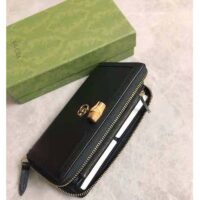 Gucci Women Gucci Diana Continental Wallet Double G Black Leather Bamboo Detail